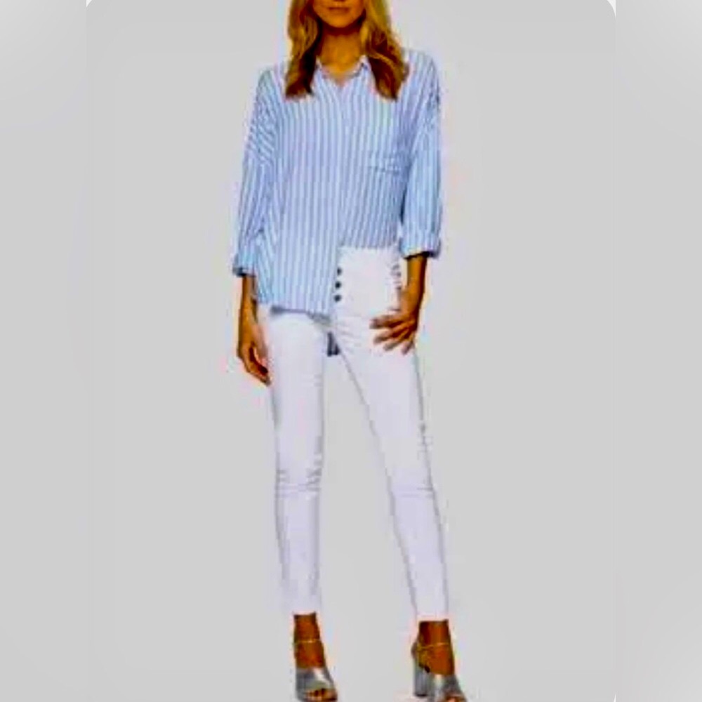 💕*NWT*SANCTUARY BOYFRIEND RELAXED BLUE STRIPED L/S BUTTON DOWN! 🎊 - Picture 7 of 15